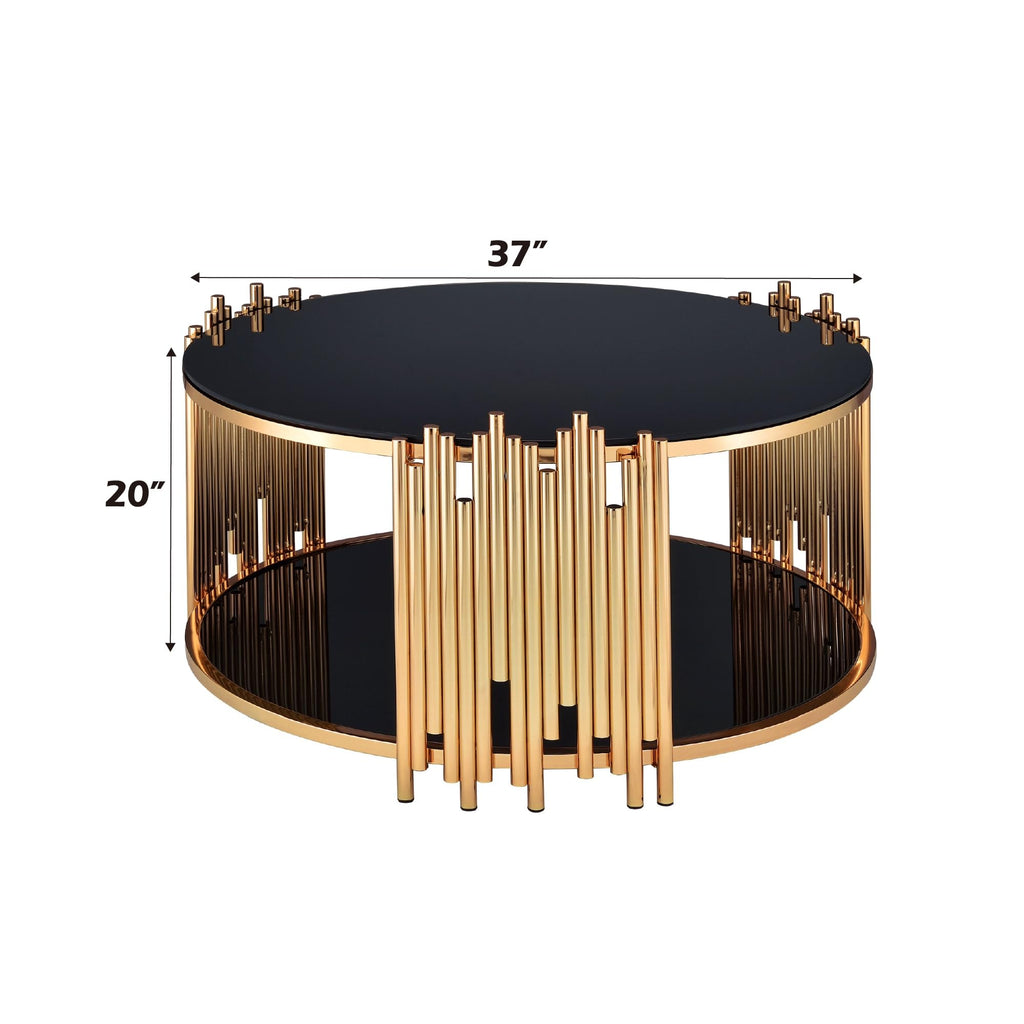 Acme Tanquin Modern Round Glass Top Coffee Table in Black and Gold