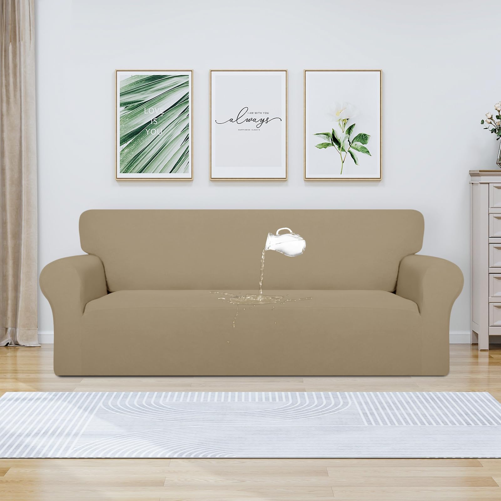 Purefit 100% Dual Waterproof Couch Cover Slipcovers For Couches And Sofas - Stretch Non Slip Fleece Sofa Covers Washable, Leakproof Furniture Protector For Kids, Pets, Dog (Oversized Sofa, Natural)