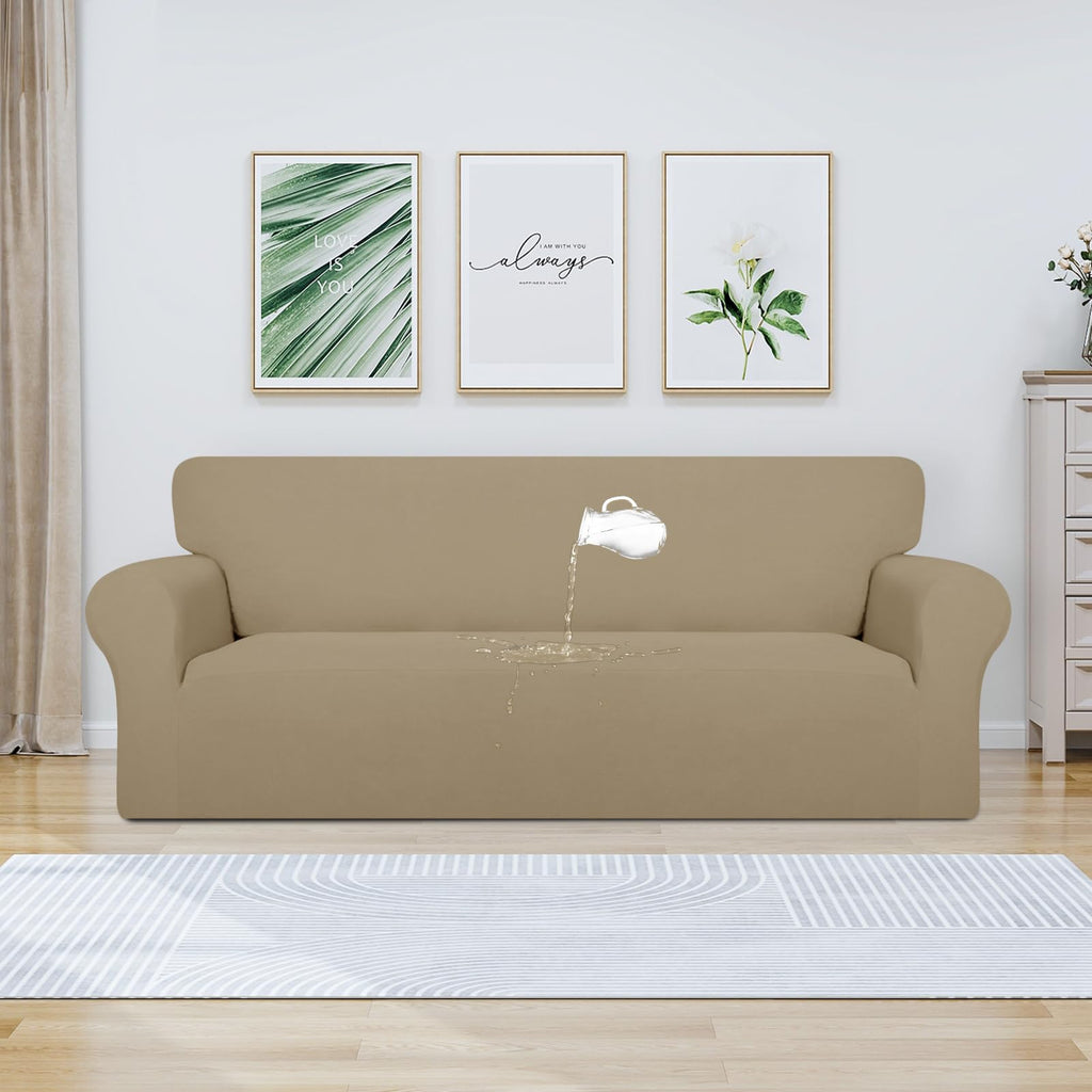 Purefit 100% Dual Waterproof Couch Cover Slipcovers For Couches And Sofas - Stretch Non Slip Fleece Sofa Covers Washable, Leakproof Furniture Protector For Kids, Pets, Dog (Oversized Sofa, Natural)