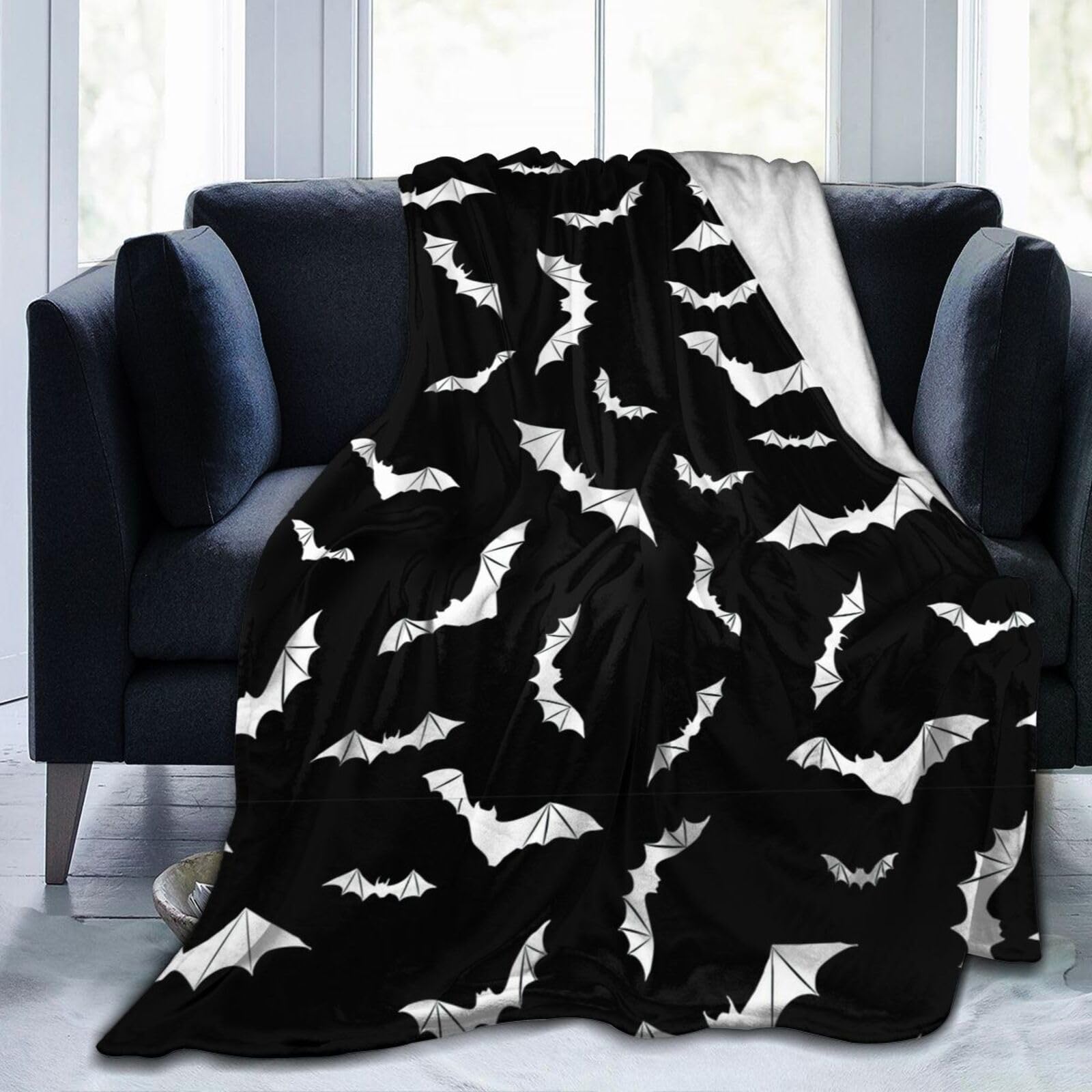 Bats Halloween Goth Fleece Flannel Blanket Throw Warm Lightweight Blankets For Home Office All Season (Bats Halloween Goth, 80X6