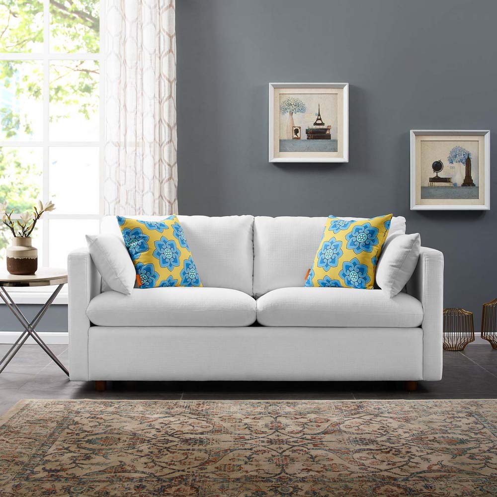 CasaFoyer Activate | Versatile & Stylish Sofa | Cozy Seating | Soft Polyester Upholstery | Compact Box Delivery | Easy Setup | Rounded Cushion Corners | Accent Pillows | Wood Legs | 1102 lbs Weight Capacity