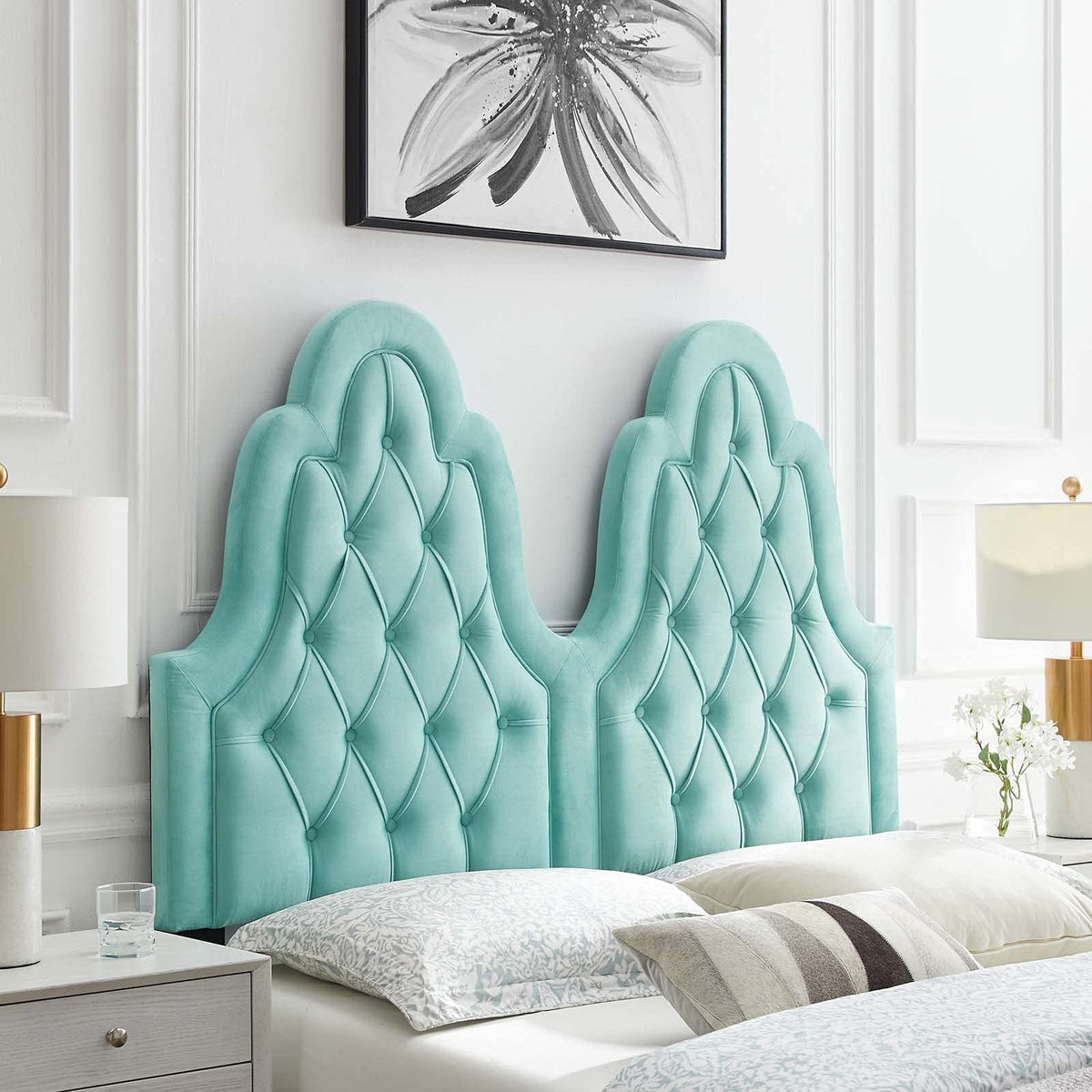 Modway Augustine Tufted Performance Velvet Headboard, King/California King, Mint