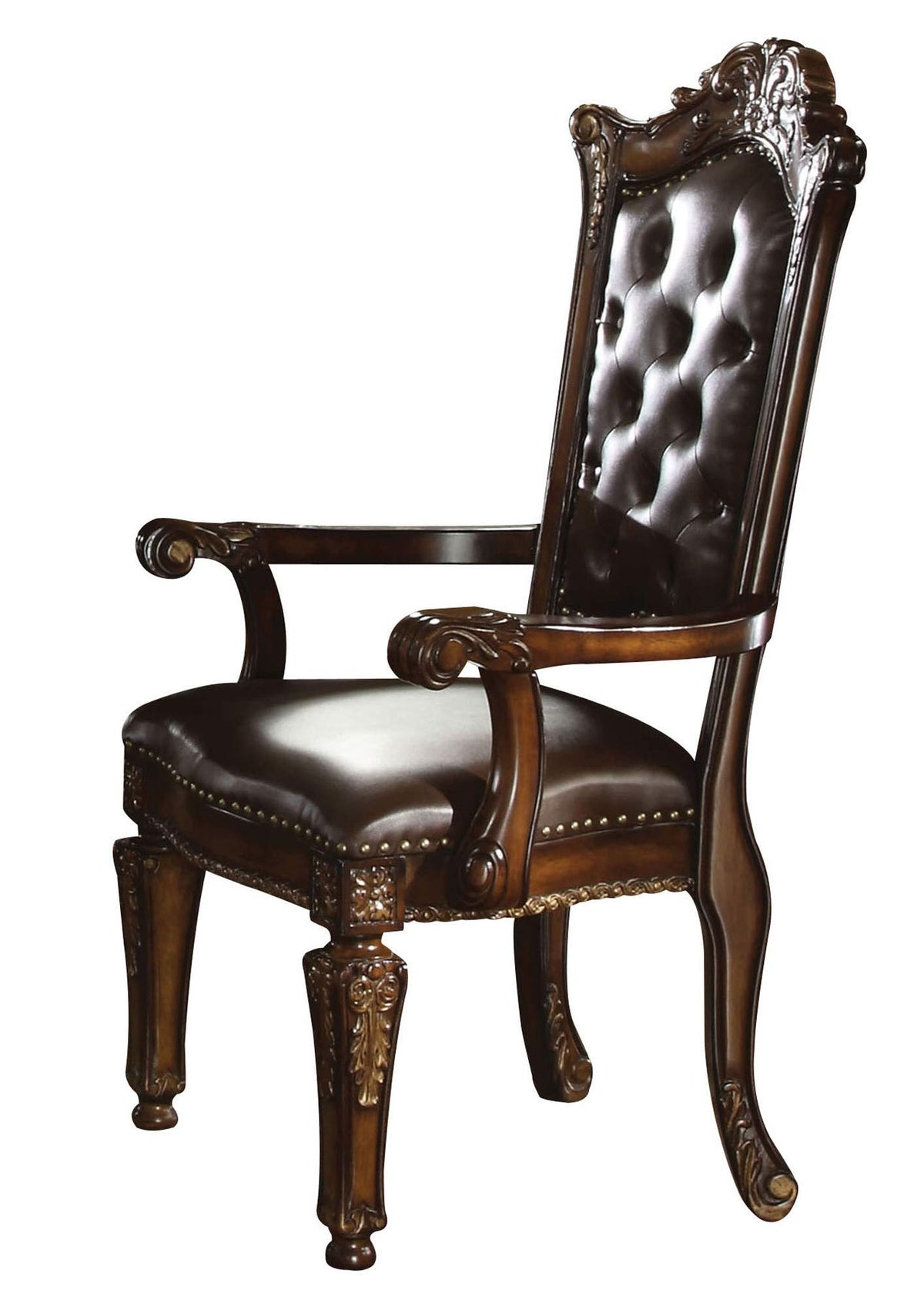 Benjara, Brown Leather Upholstered Button Tufted Wooden Side Chair, Set Of Two