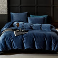 Warmdern Navy Velvet Duvet Cover Queen Size Flannel Duvet Cover Bedding Sets, 3Pcs Ultra Soft Luxury Textured Modern Crystal Vel