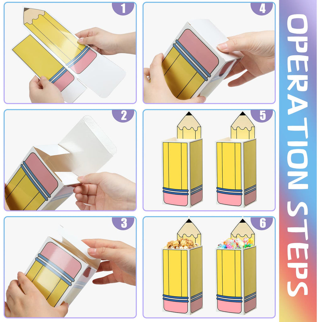 Harloon 24 Pcs Back To School Pencil Candy Boxes Popcorn Holders Teacher Gift Bags Party Favors Welcome Back To School Candy Tre