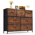 7-Drawer Dresser for Bedroom, Anti-Tip Wide Storage Organizer Fabric Chest of Drawers TV Stand for 45 TV with Wooden Top and Met