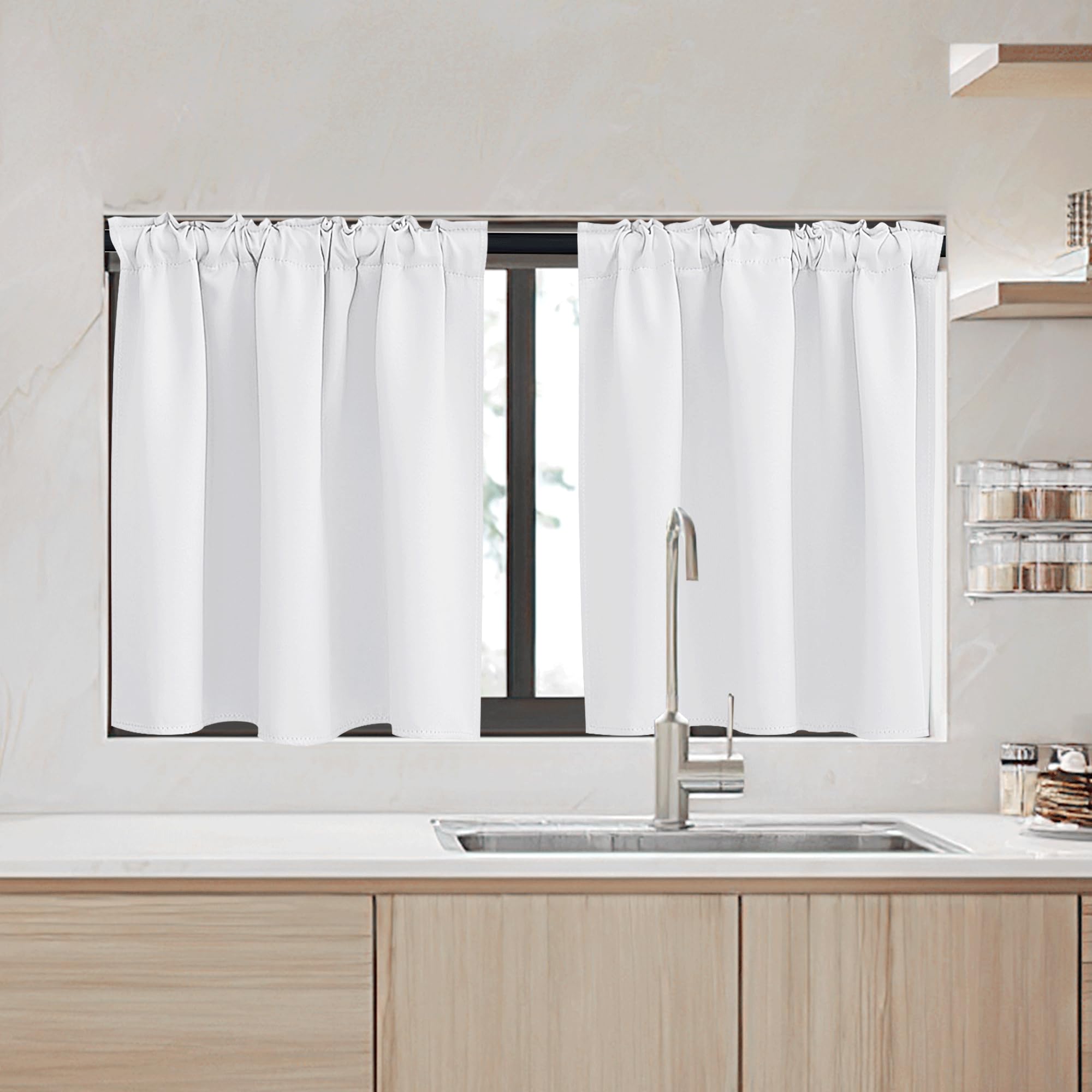 Ryb Home Kitchen Window Curtains - Blackout Privacy Half Window Curtains For Bedroom Bathroom Dining Living Room Cafe Office Short Tiers Curtains, W 34 X L 36 Inches, 2 Panels, Pure White