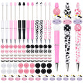 Whaline 12 Sets Cow Print Beadable Pens Assorted Diy Pens With 12 Pcs Milk Cow Shaped Beads 30 Pcs Spacer Beads 42 Pcs Round Woo