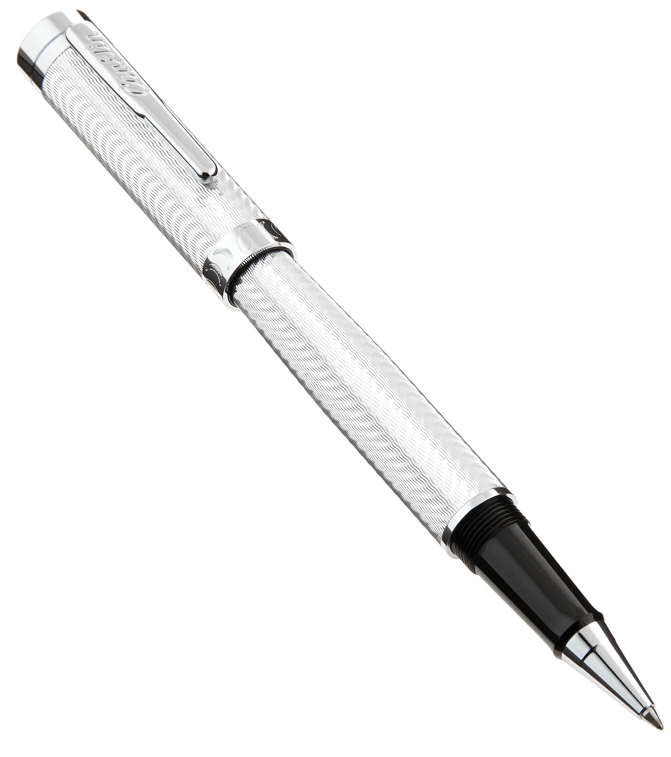 Conklin Herringbone Signature Rollerball Pen - Silver With Chrome Trim, Intricate Engraved Design, Refillable For Smooth Writing
