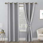 Hiasan Blackout Curtains For Bedroom, 38 X 84 Inches Long - Thermal Insulated & Light Blocking Window Curtains For Living Room, 2 Drape Panels Sewn With Tiebacks, Silver Grey