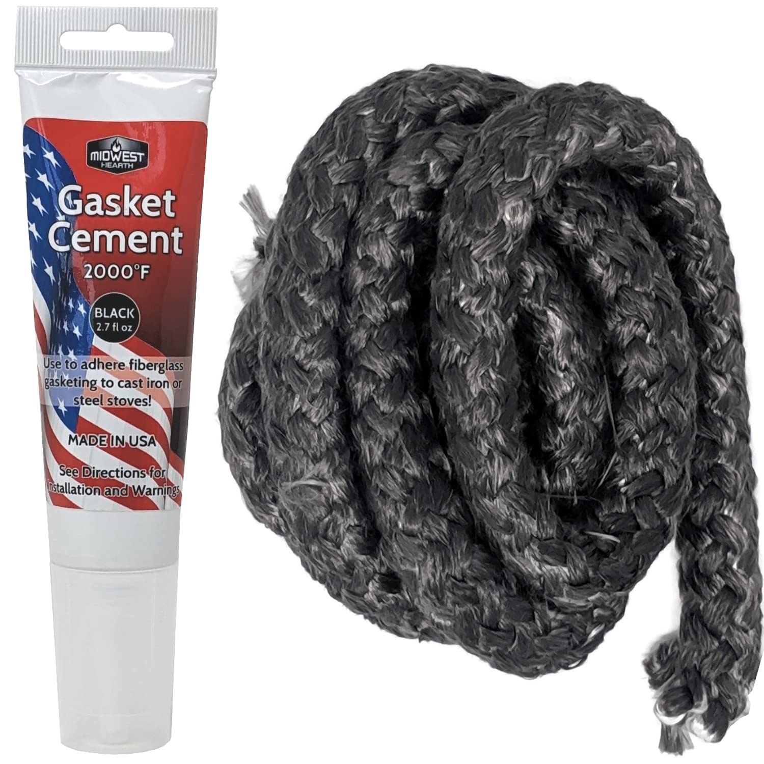 Midwest Hearth Wood Stove Replacement Gasket Kit for Woodburning Stoves - Graphite Impregnated Fiberglass Gaskets and Adhesive (