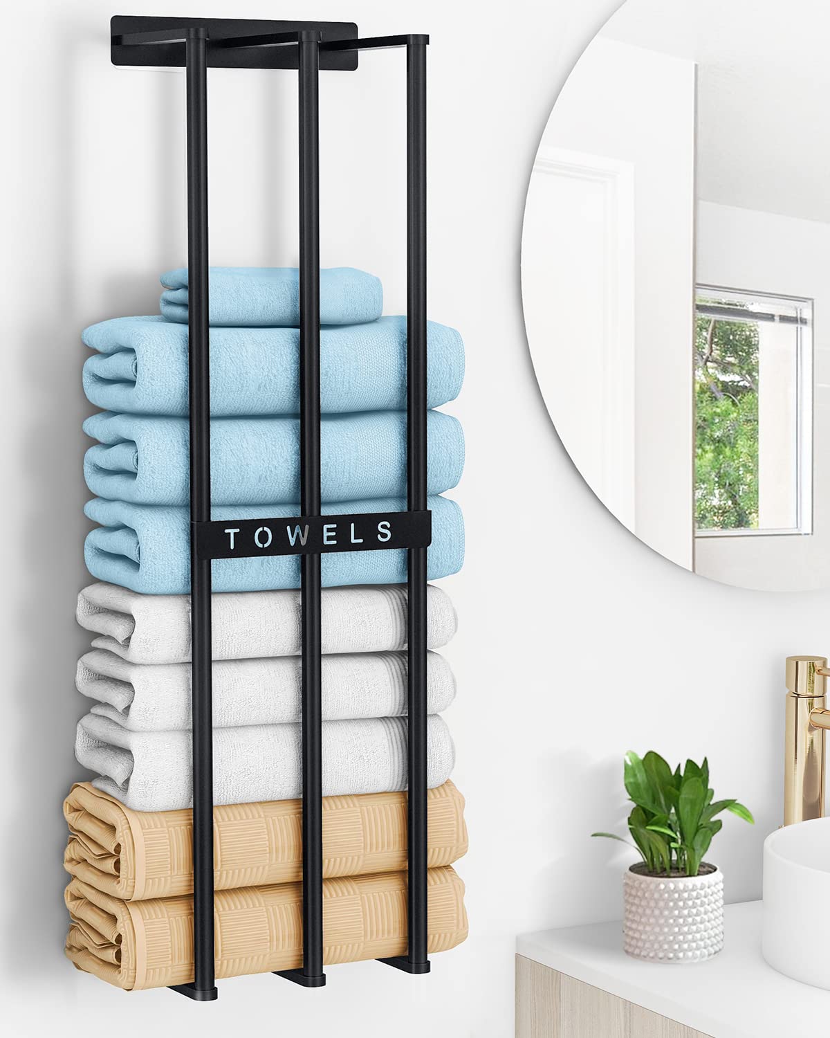 Bathroom Towel Storage for Small Bathroom, New Upgrade 3 Bar Wall Towel Rack for Rolled Towels, Towel Racks for Bathroom Wall Ca