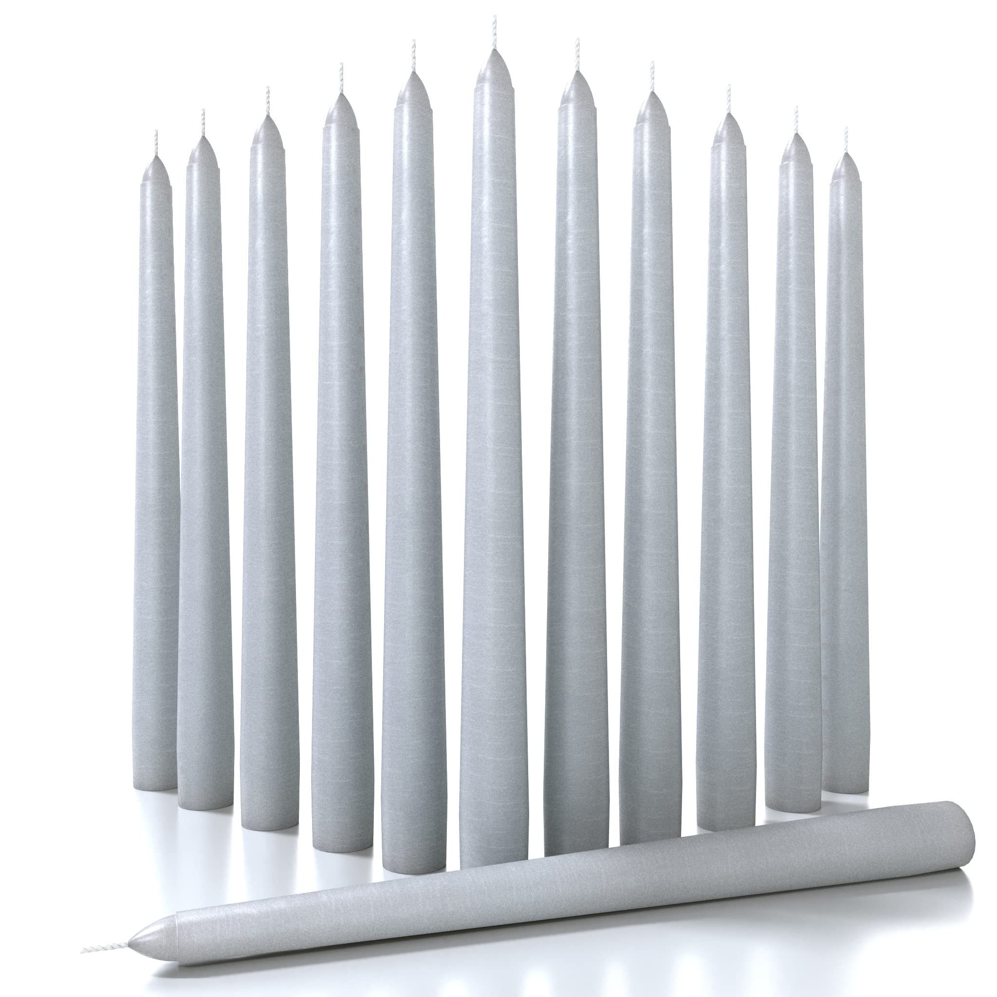 CANDWAX 12 inch Taper Candles Set of 12 - Dripless and Smokeless Candle Unscented - Slow Burning Candle Sticks - Light Gray Cand