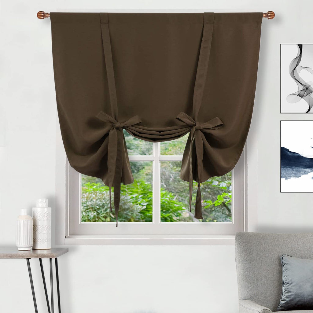DWCN Tie Up Curtain-Thermal Insulated Room Darkening Blackout Curtains for Livingroom Bedroom and Dining Room, Brown, W42 X L63 
