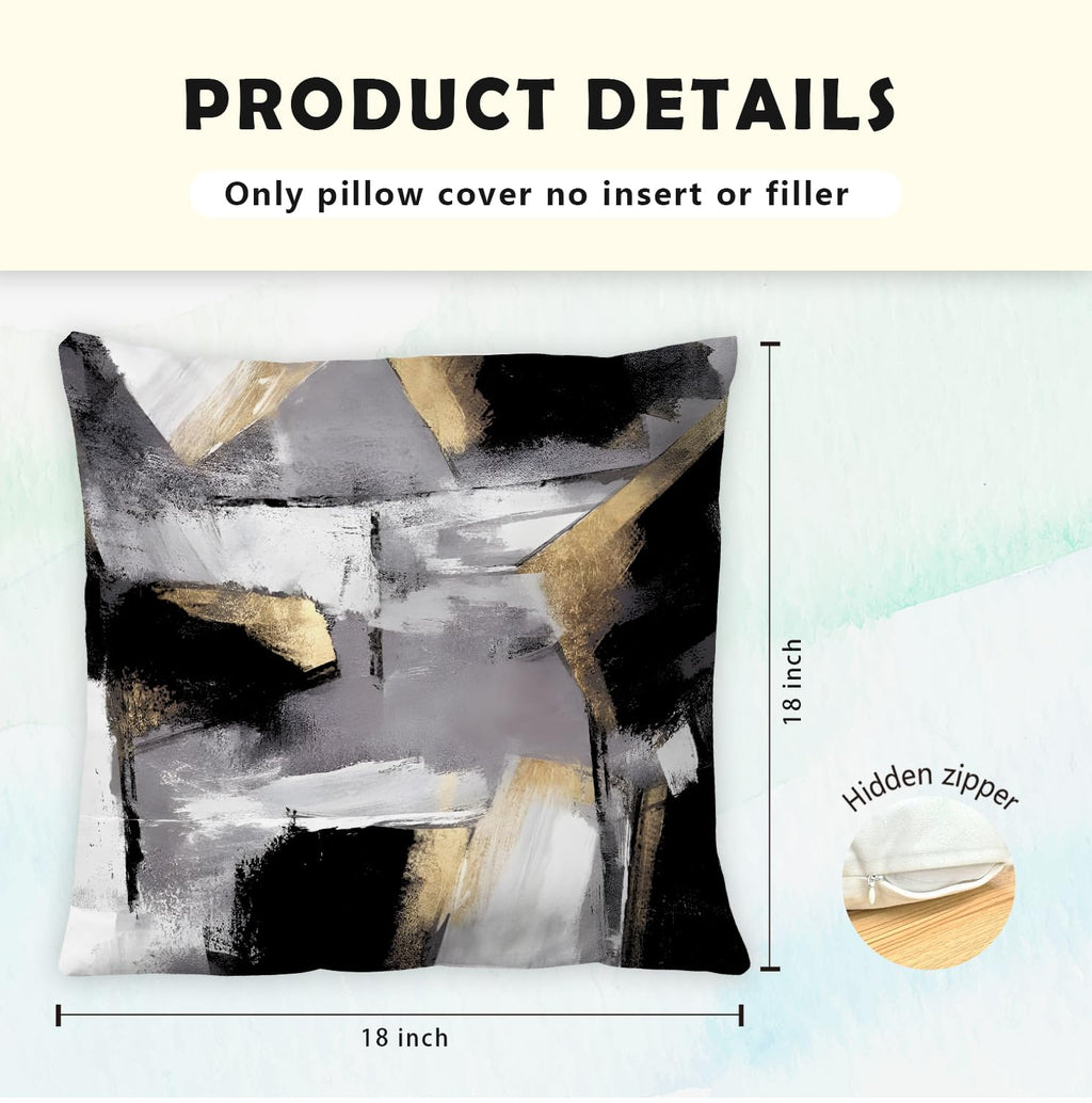 Supwhd Black And White Pillow Covers, Abstract White Black And Gold Pillow Covers 18X18 Set Of 2, Modern Black And White Pillow