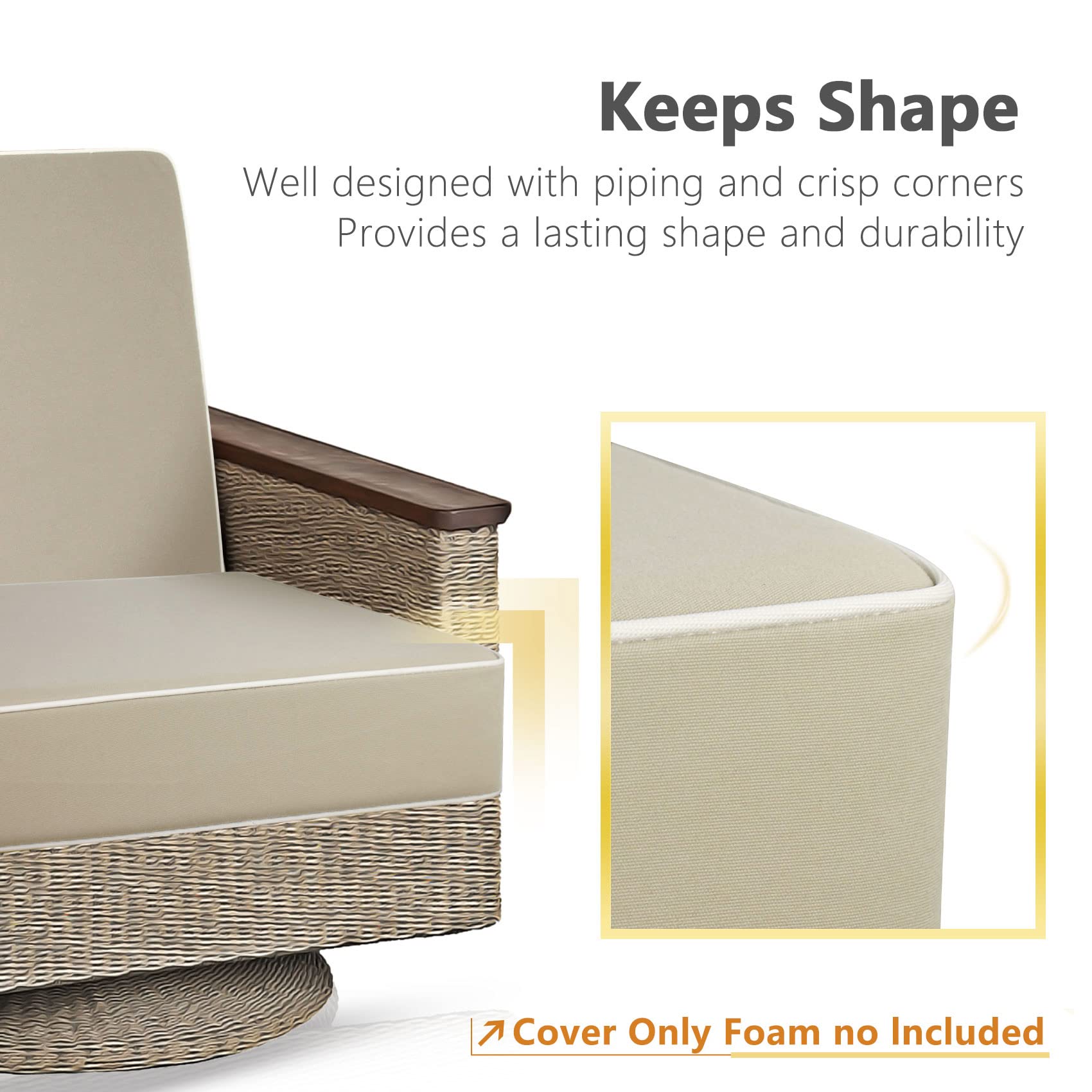 Porch Shield Outdoor Cushion Slipcovers Set 4 Waterproof Fade Resistant Patio Chair Seat Cushion Covers 20 X 18 X 4 Inch, Beige