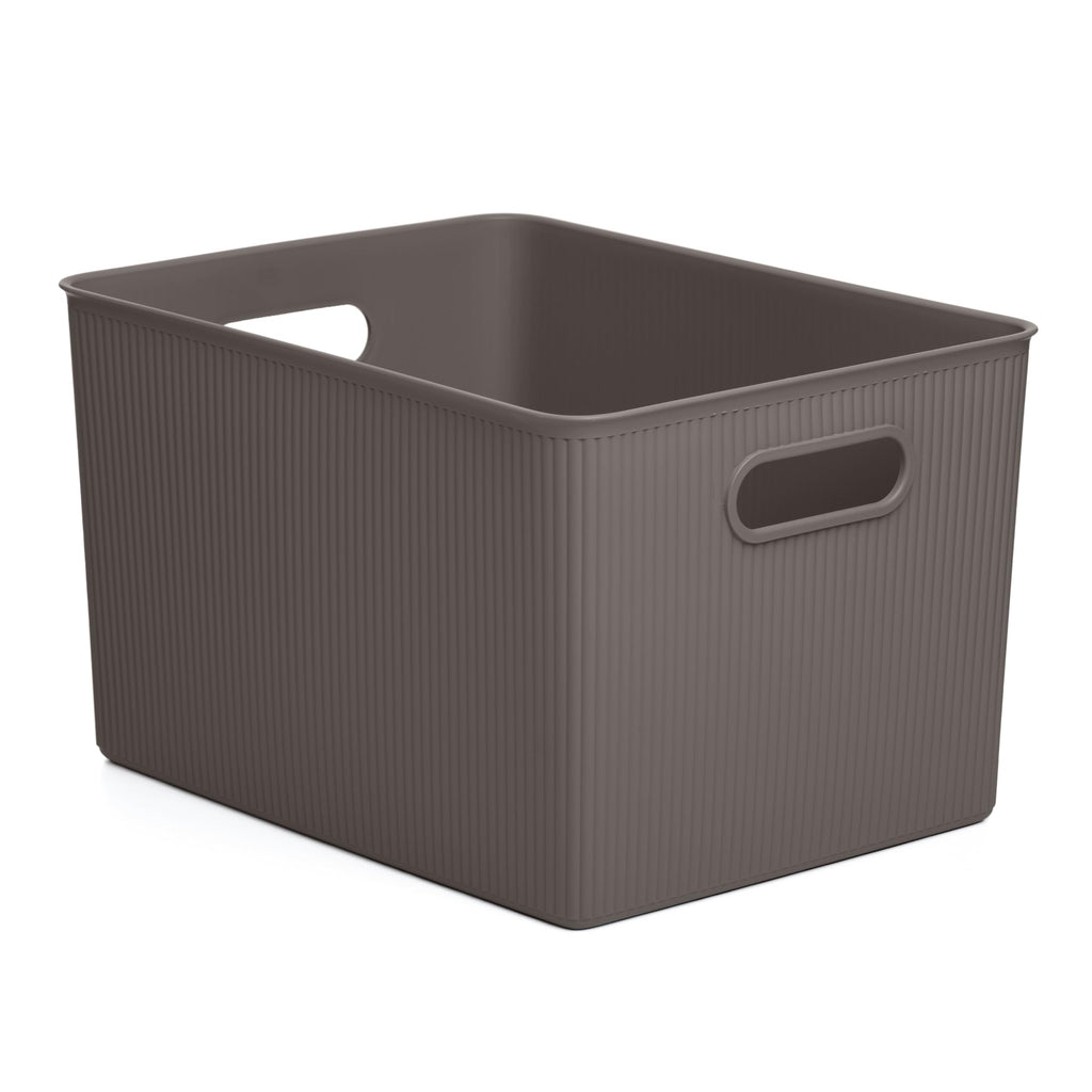 Superio Ribbed Collection - Decorative Plastic Open Home Storage Bins Organizer Baskets, X-Large Brown (1 Pack) Container Boxes 