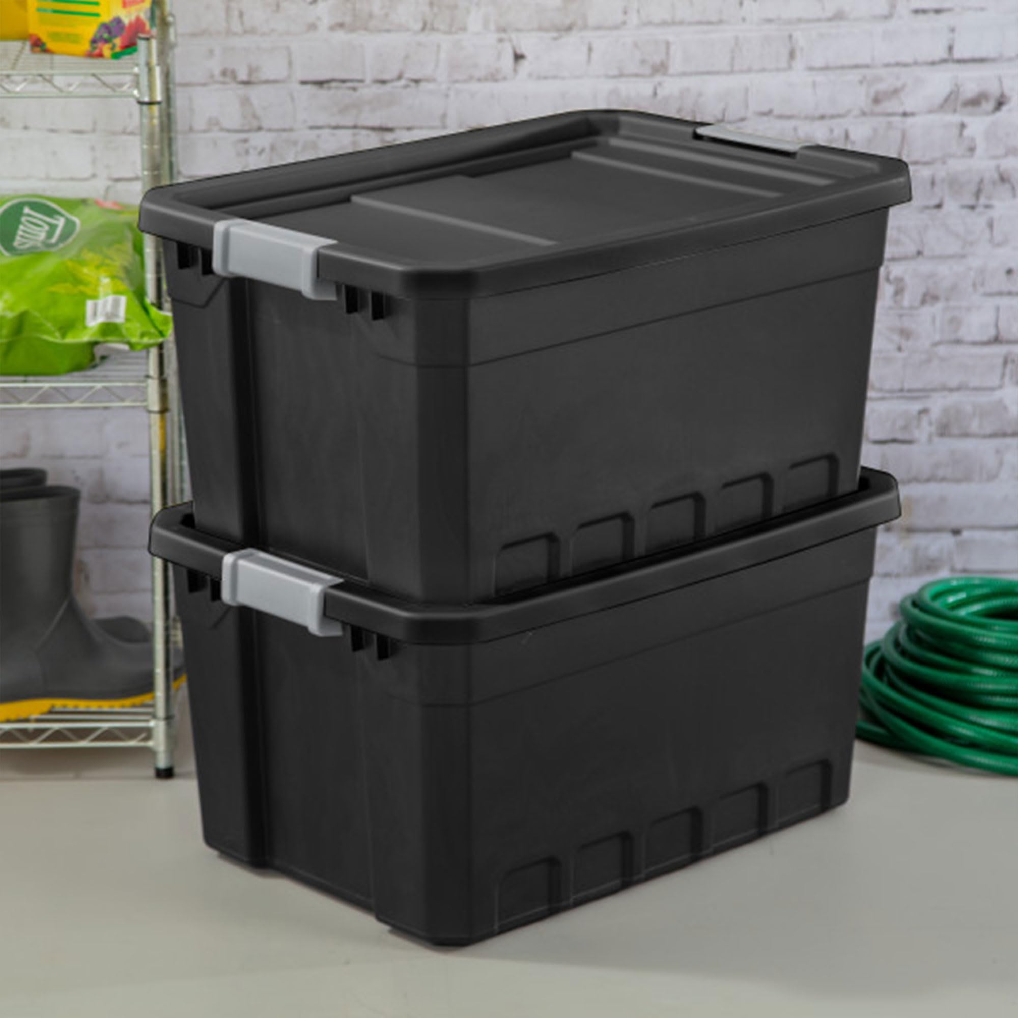 Sterilite 19 Gallon Plastic Stacker Tote, Heavy Duty Lidded Storage Bin Container For Stackable Garage And Basement Organization