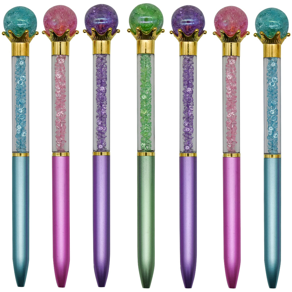 Maydahui 12Pcs Crystal Gem Ballpoint Pen Retractable Colorful Pearl Quicksand Pens Black Ink For Business School Office Supplies