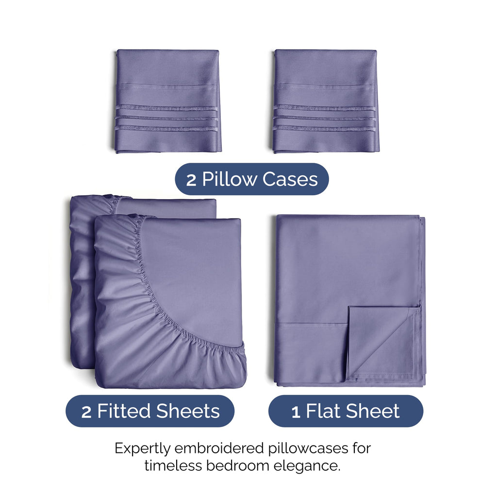 Split King Size 5 Piece Sheet Set - Extra Soft, Breathable & Cooling Sheets - Hotel Luxury Bed Sheets For Women & Men - Deep Pockets, Easy-Fit & Wrinkle-Free Sheets - French Violet Oeko-Tex Bed Sheets