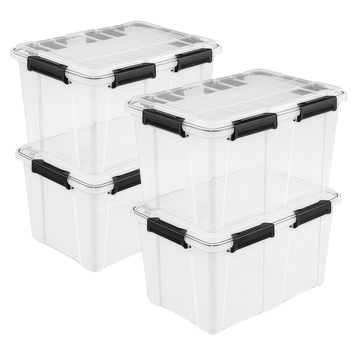 Sterilite 4Pack Gasket Box, Clear Stackable Plastic Storage Containers with Lids, 54 Qt  Large Organizer Bin Boxes for Home, C