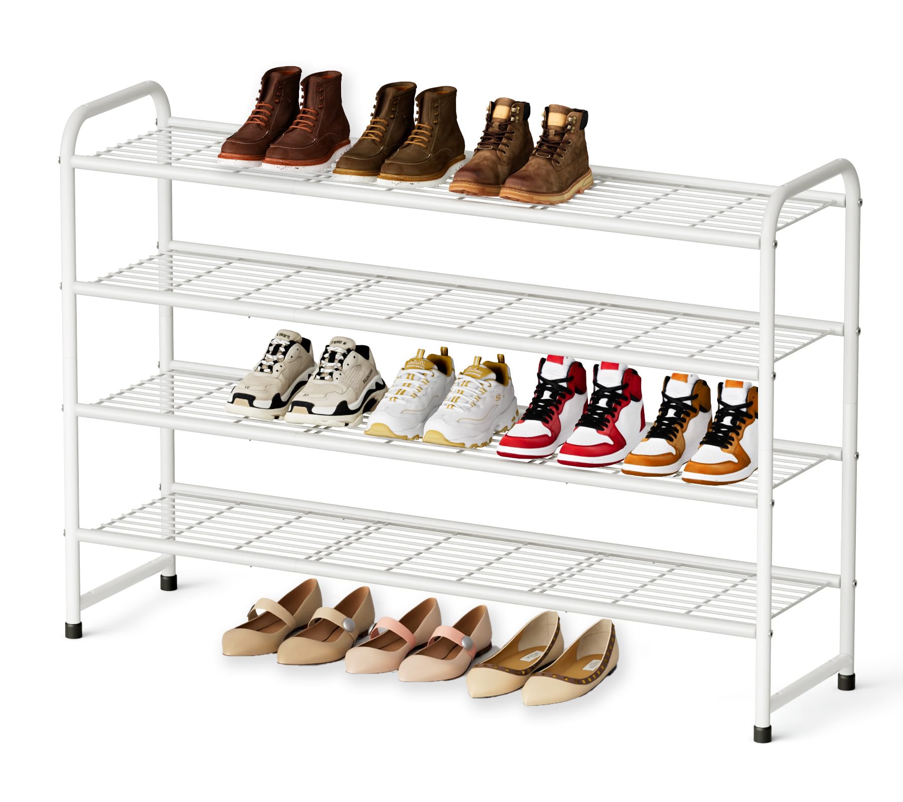 KEETDY 4-Tier Long Shoe Rack for Closet Floor, Wide Shoe Organizer Storage, Stackable Shoe Rack for Entryway Metal Shoe Shelf fo
