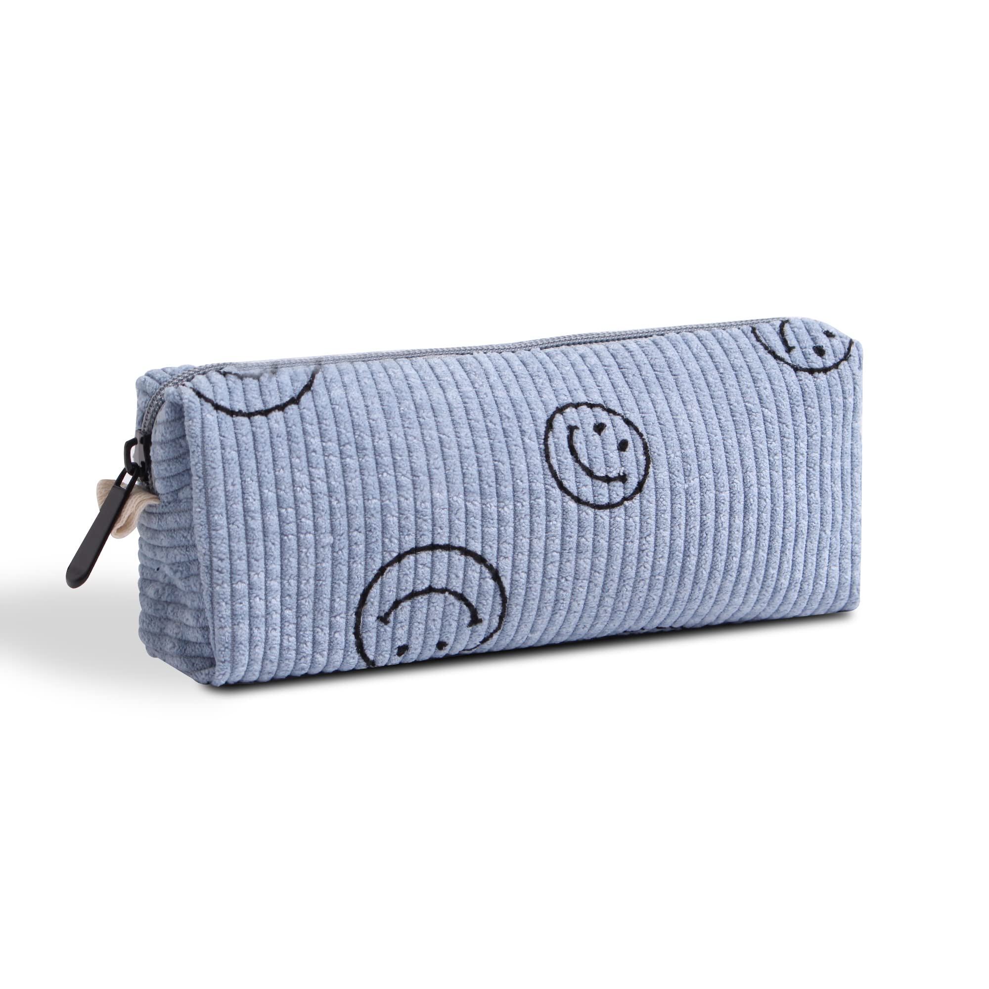 Smile Pencil Pen Case Office Large Storage High Capacity Bag Pouch Holder Box Organizer Makeup Pouch Bag Cosmetic Bag (Blue)