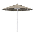 California Umbrella 9' Round Aluminum Market Umbrella, Crank Lift, Collar Tilt, White Pole, Pacifica Taupe