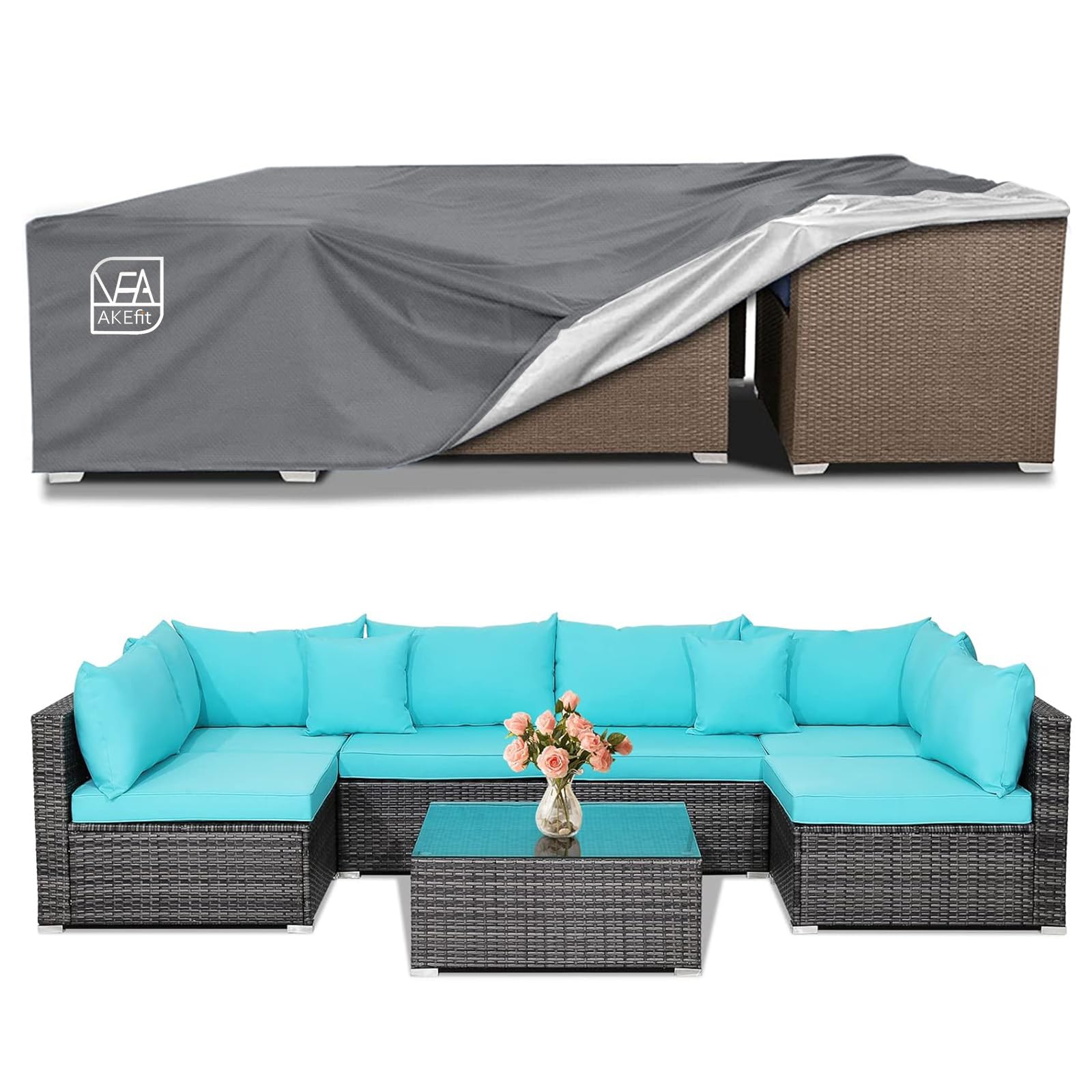 Akefit Patio Furniture Covers,500D Heavy Duty Waterproof For Outdoor Square And Retangle Patio Table And Chair Covers, Grey -126