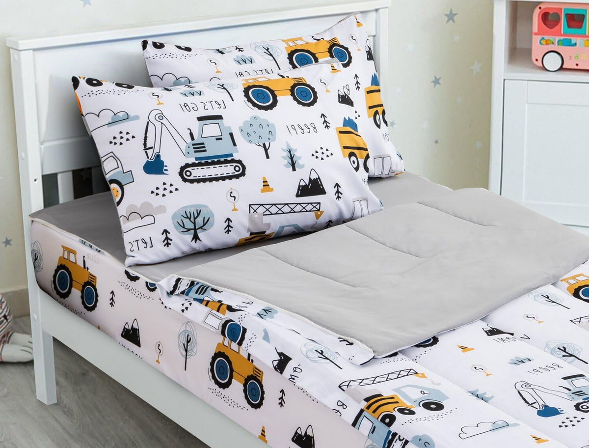 Meeting Story 3Pcs Kids Comforter Sets Zipper Bedding Set For Boys,Twin Kid Bedding Set Car Comforter Construction Bedding Set F