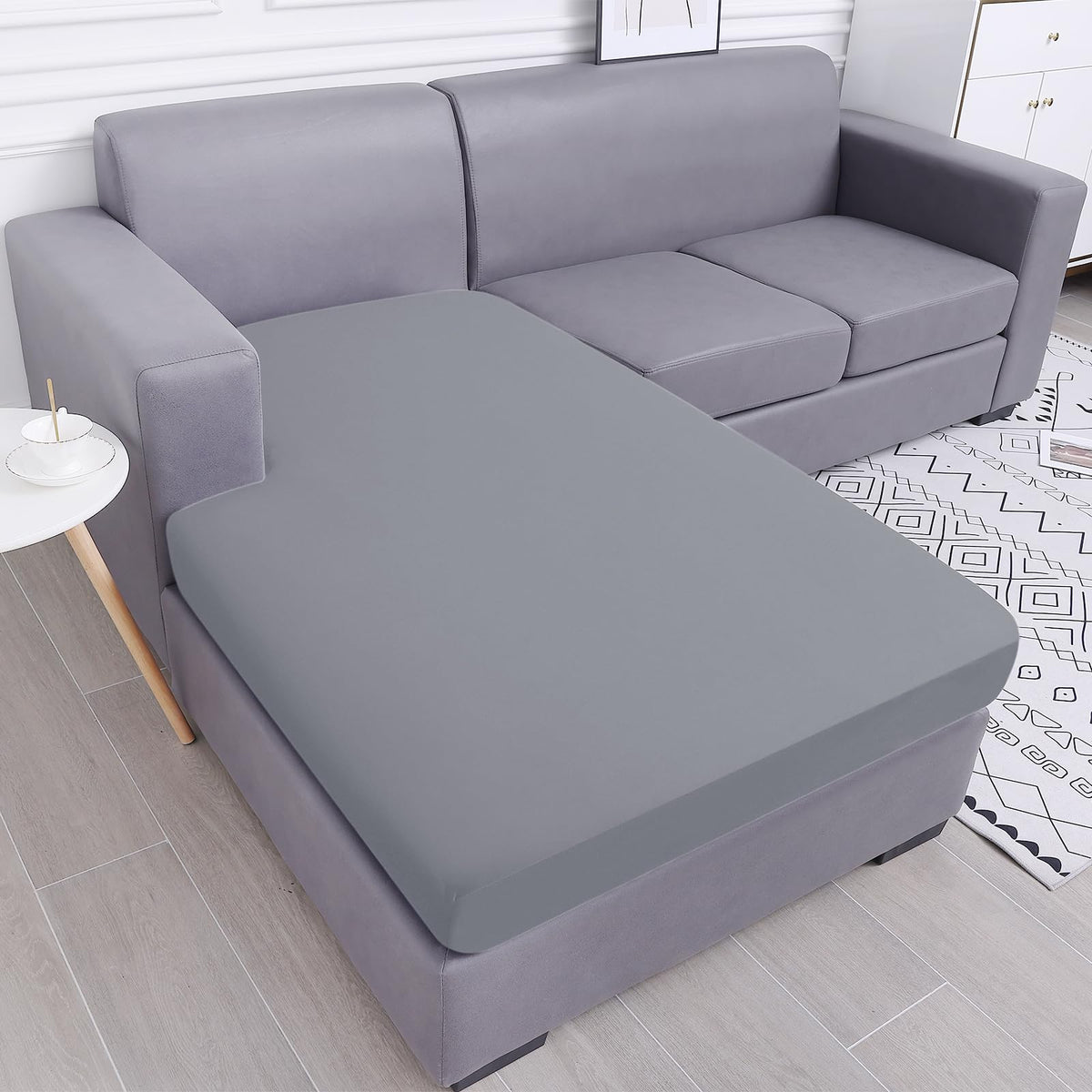 Smiry Waterproof Couch Cushion Covers, Stretch Sectional Couch Covers Washable, L Shape Chaise Lounge Sofa Slipcover Elastic Non-Slip Furniture Protector For Pets, Kid (Xl-Chaise, Grey)
