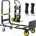 3-in-1 Folding Hand Trucks, 600Lbs Convertible Hand Truck Dolly, Heavy Duty Convertible Dolly with Retractable Handle and 4 Rubb