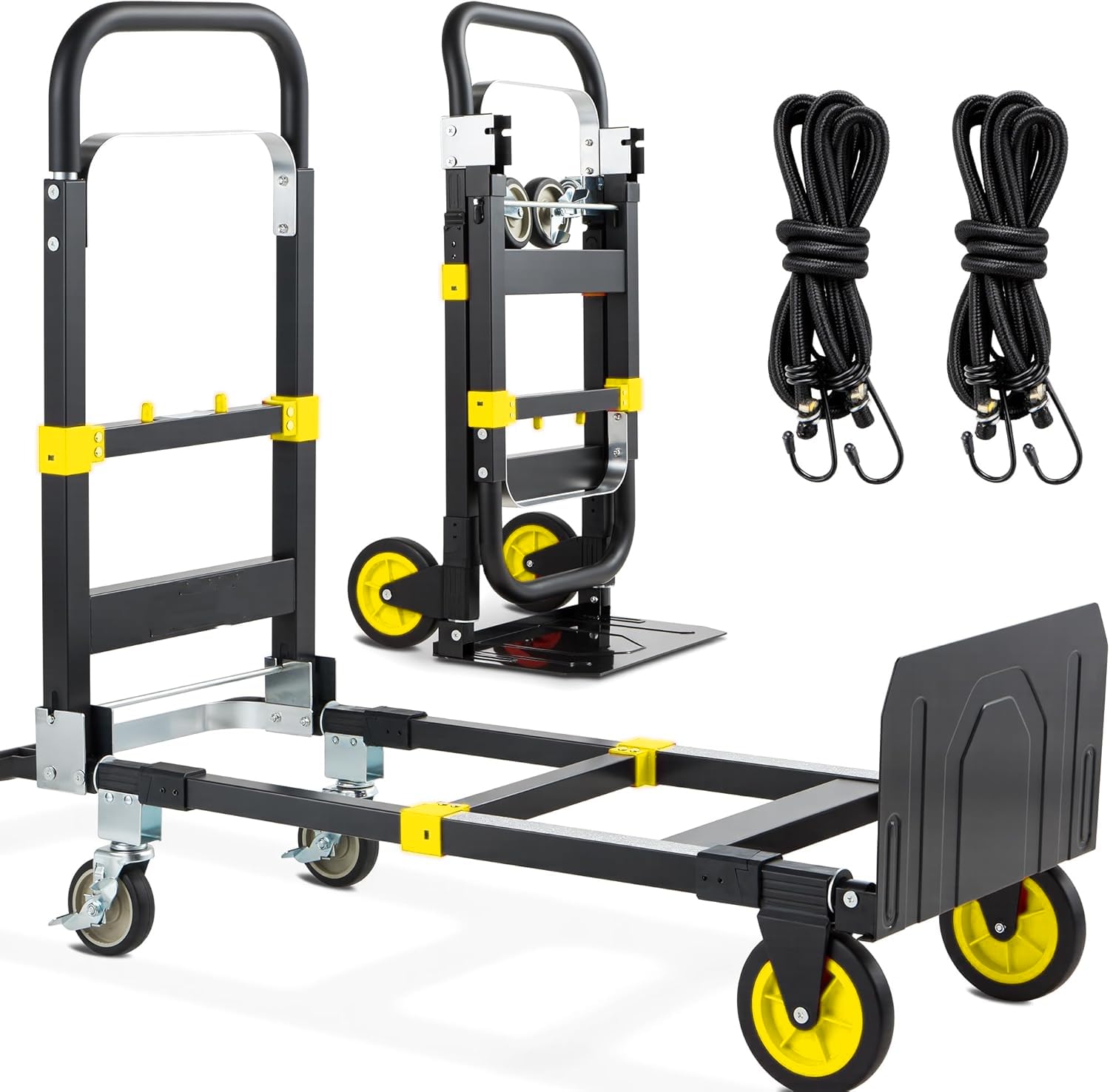 3-in-1 Folding Hand Trucks, 600Lbs Convertible Hand Truck Dolly, Heavy Duty Convertible Dolly with Retractable Handle and 4 Rubb