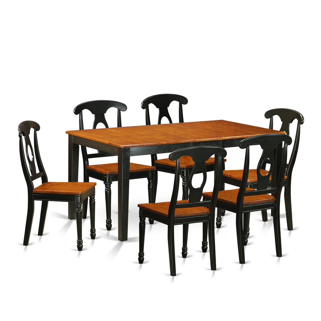East West Furniture NIKE7-BCH-W 7 Piece Kitchen Table Set Consist of a Rectangle Dining Table with Butterfly Leaf and 6 Dining Chairs, 36x66 Inch, Black & Cherry