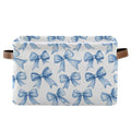 IBGIKWH Bow Blue Storage Basket Canvas Fabric Collapsible Cute Coquette Storage Bins Box Organizer Waterproof for Home Bedrooms 