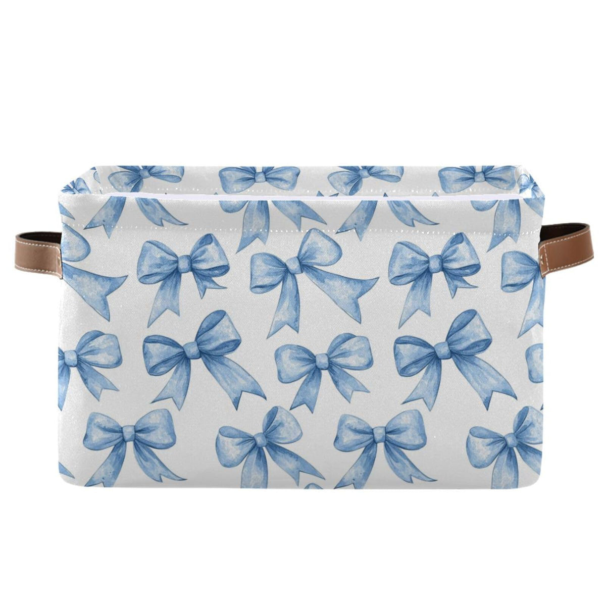 IBGIKWH Bow Blue Storage Basket Canvas Fabric Collapsible Cute Coquette Storage Bins Box Organizer Waterproof for Home Bedrooms 