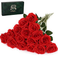 Waipfaru 16 Pcs Artificial Flowers Fake Silk Roses, Faux Real Touch Roses Bouquet with Long Stem for Wedding Party Home Decor (R