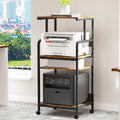 Arbuxzuy 4 Tier Printer Stand with Storage Shelf, Large Tall Printer Cart with Wheels, Mobile Printer Table for Home Office, Adj