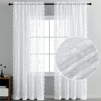 Finecity White Lace Curtains 108 Inch Long, Vintage Country Floral Sheer Lace Curtains For Bedroom, Rod Pocket Privacy Scalloped