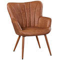 Yaheetech PU Leather Armchair, Modern Accent Chair with Metal Legs, Comfy Upholstered Barrel Chair for Living Room Bedroom Vanit