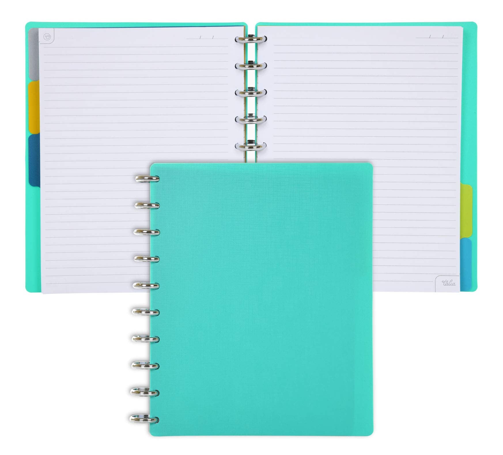 Talia Discbound Notebooks, Planner, Customizable, (Ycelestial Turquoise W/Silver Discs, Midsize (7.5In X 9.75In))