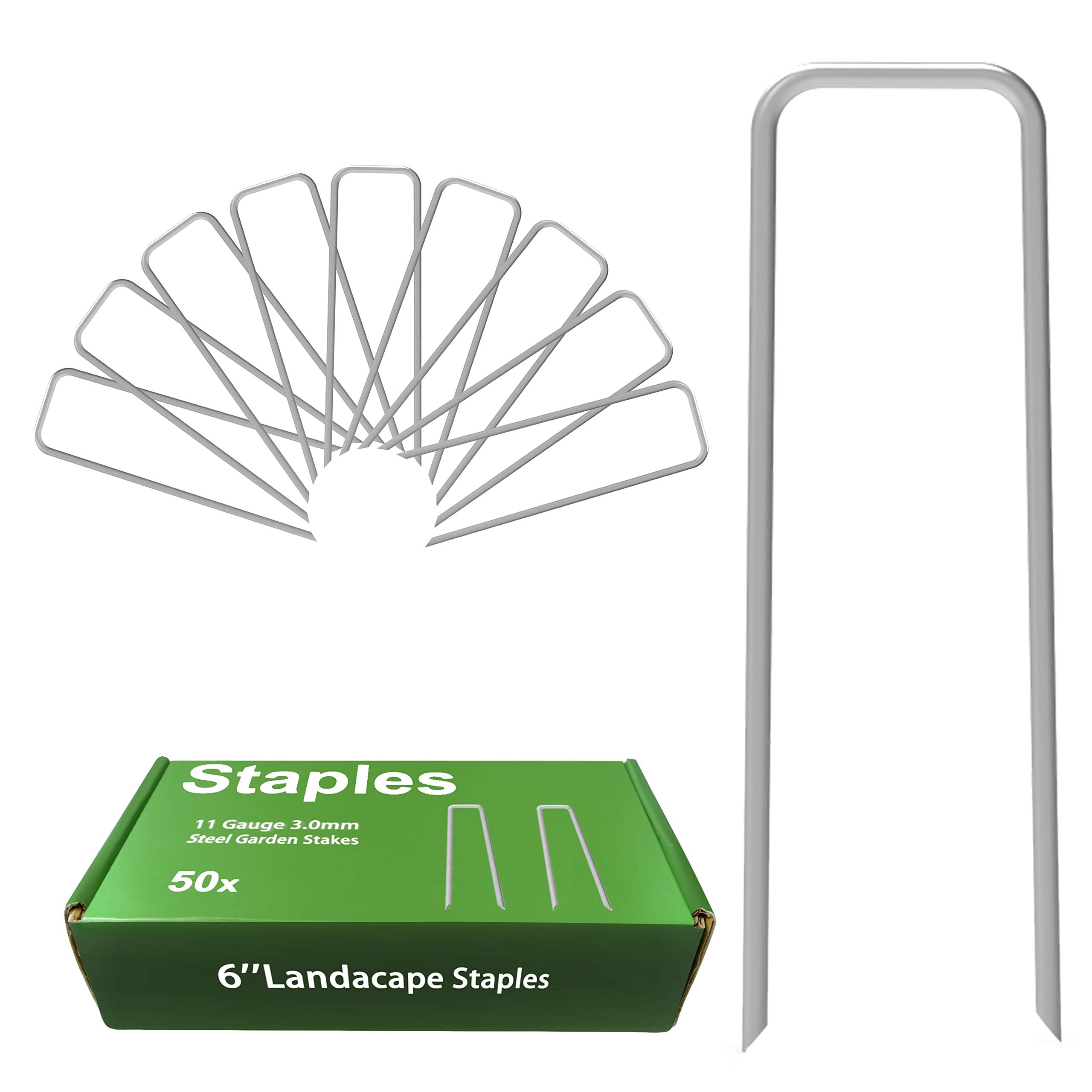 Aagut Garden Stakes Pins, Landscape Staples 50 Pack 6 Inch 11-Gauge Galvanized Lawn Stake For Dog Fence, Weed Barrier Fabric, Gr