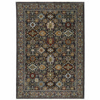 HomeRoots 507993 6 x 9 ft. Blue Red Beige Orange Green & Rust Oriental Power Loom Stain Resistant Rectangle Area Rug with Fringe