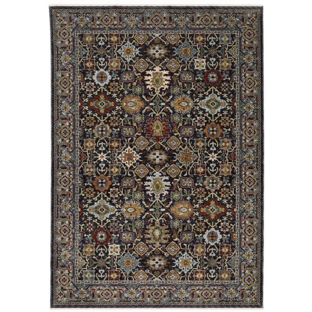 HomeRoots 507993 6 x 9 ft. Blue Red Beige Orange Green & Rust Oriental Power Loom Stain Resistant Rectangle Area Rug with Fringe