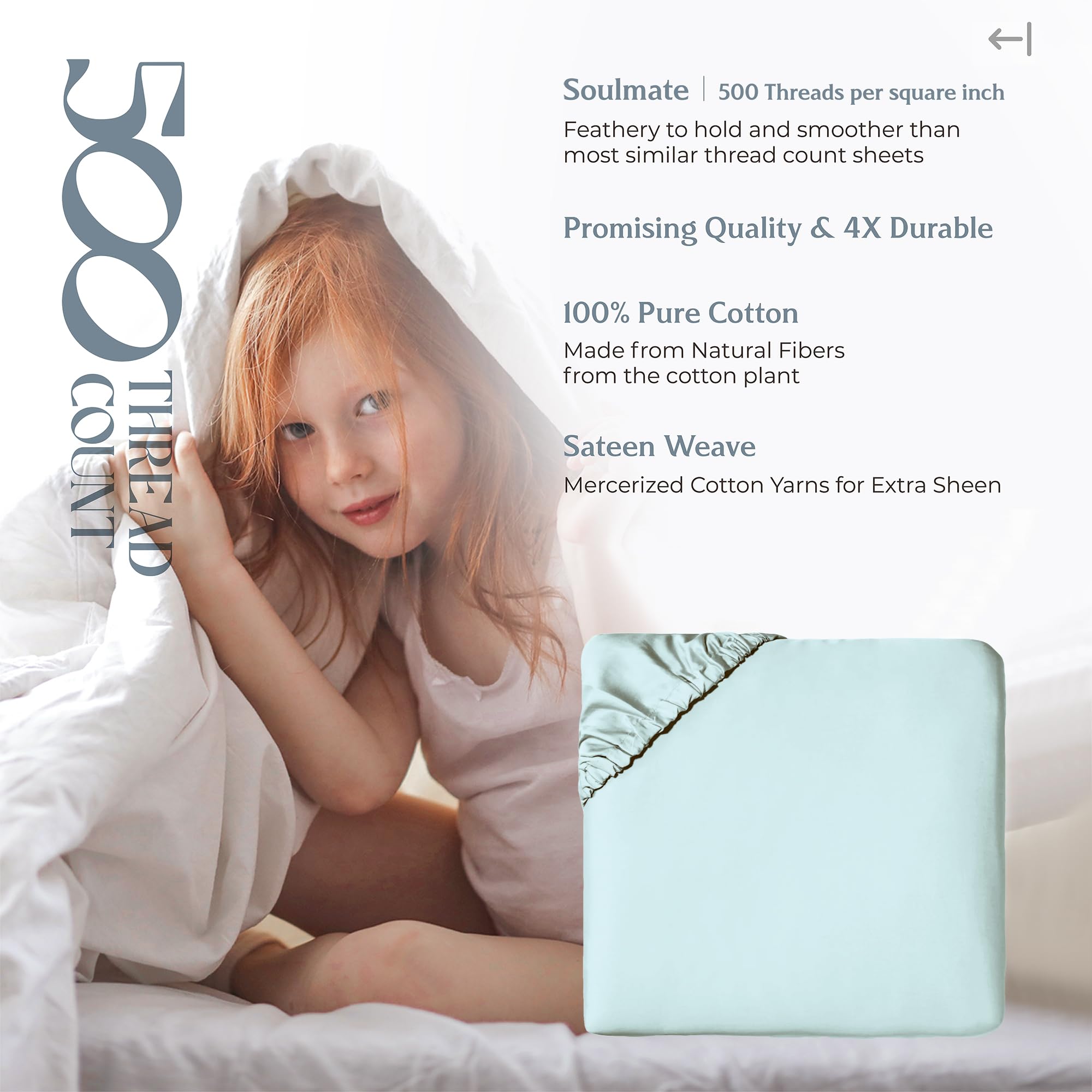 Mayfair Linen Twin Xl Fitted Sheet Only - 100% Cotton 500 Thread Count Deep Pocket Fitted Sheet Twin Xl, Soft Cooling Sateen Wea