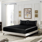 Siinvdabzx 3-Piece Set Satin Queen Fitted Sheet & 2 Pillowcase, Black Silky Soft Fitted Bottom Sheet, Wrinkle Free, Fade Resista
