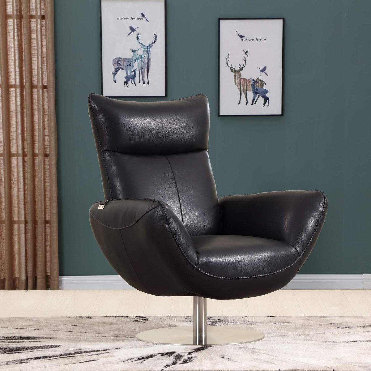 HomeRoots 43&quot; Contemporary Black Leather Lounge Chair