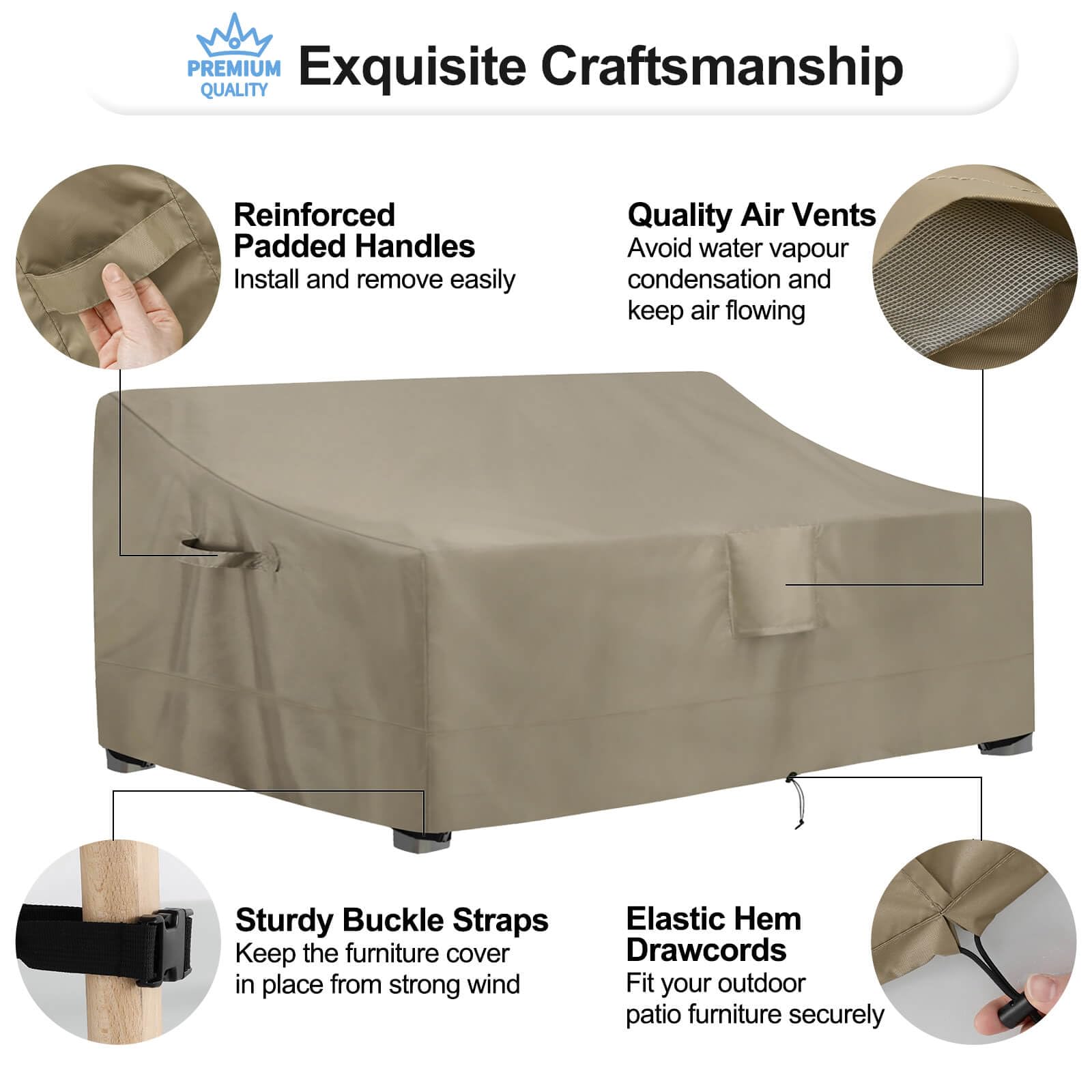 Outdoorlines Outdoor Waterproof Patio 4-Seater Couch Cover - Uv Resistant Patio Sofa Furniture Covers Weatherproof Heavy Duty Glider Covers For Outdoor Furniture, 104Wx32.5Dx33H Inches, Camel