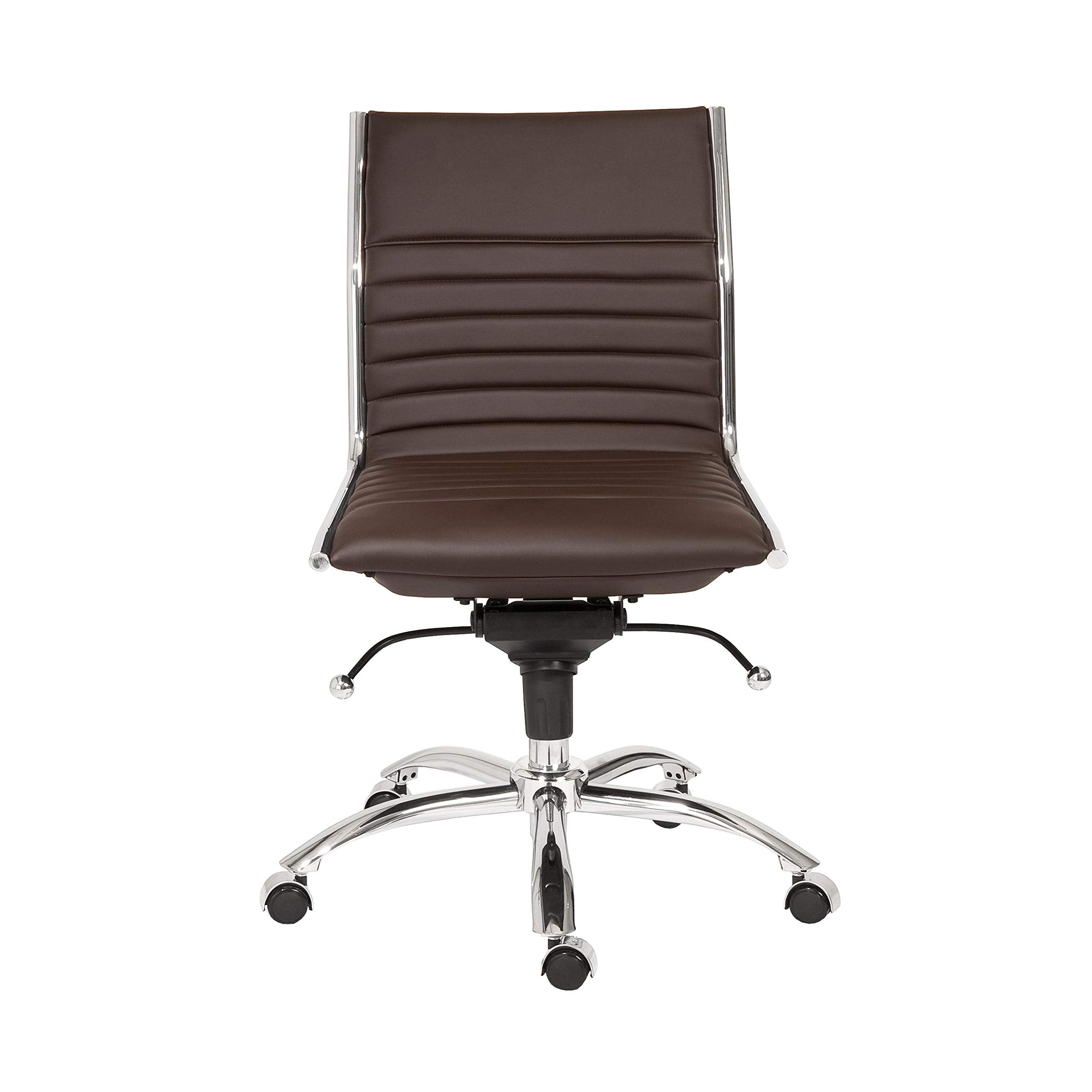 HomeRoots 26.38' X 25.99' X 38.19' Low Back Office Chair Without Armrests in Brown with Chromed Steel Base