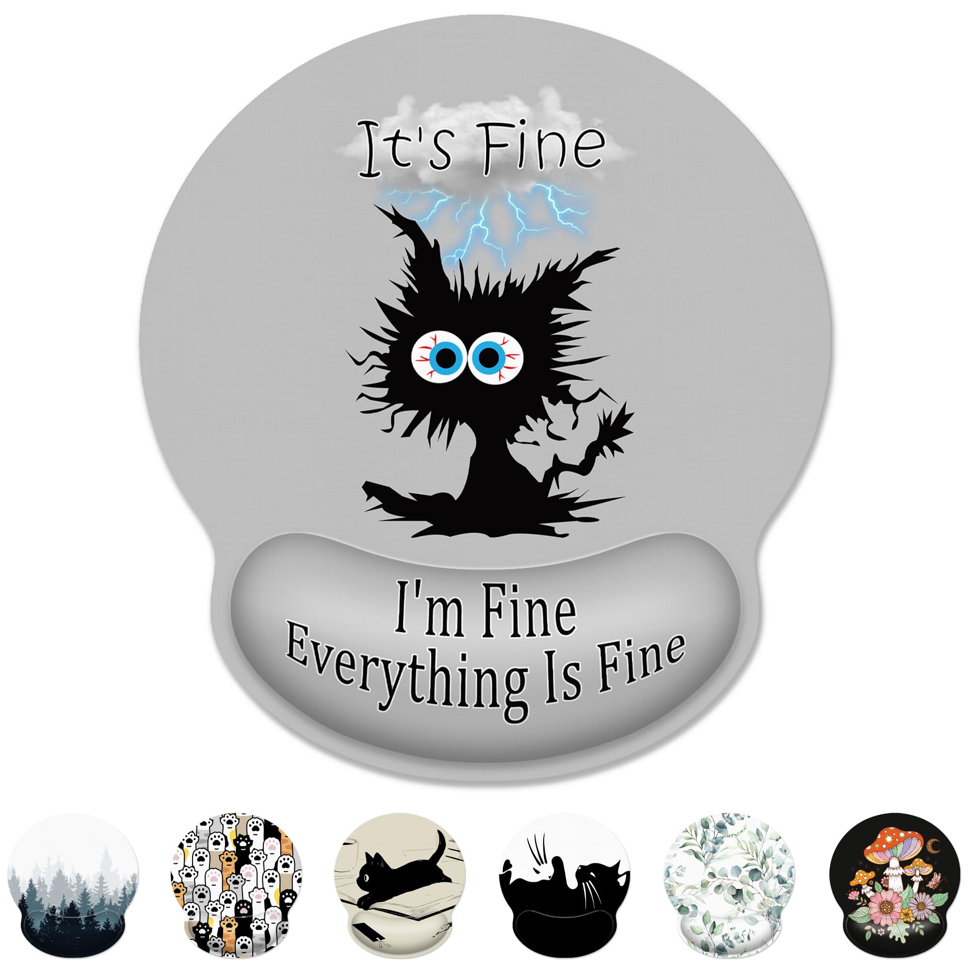 Ergonomic Mouse Pad With Wrist Support,Lightning Black Cat Mouse Pad With Wrist Rest,Relieve Wrist Pain Mousepad Non-Slip Rubber